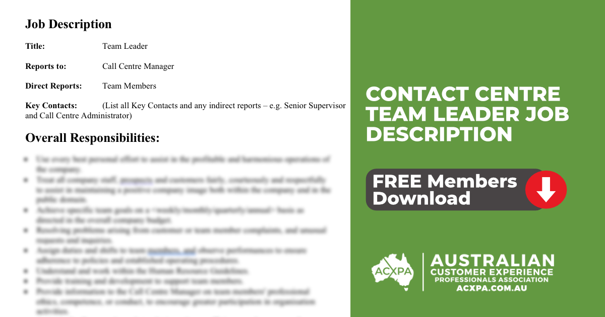 Contact Centre Team Leader Job Description